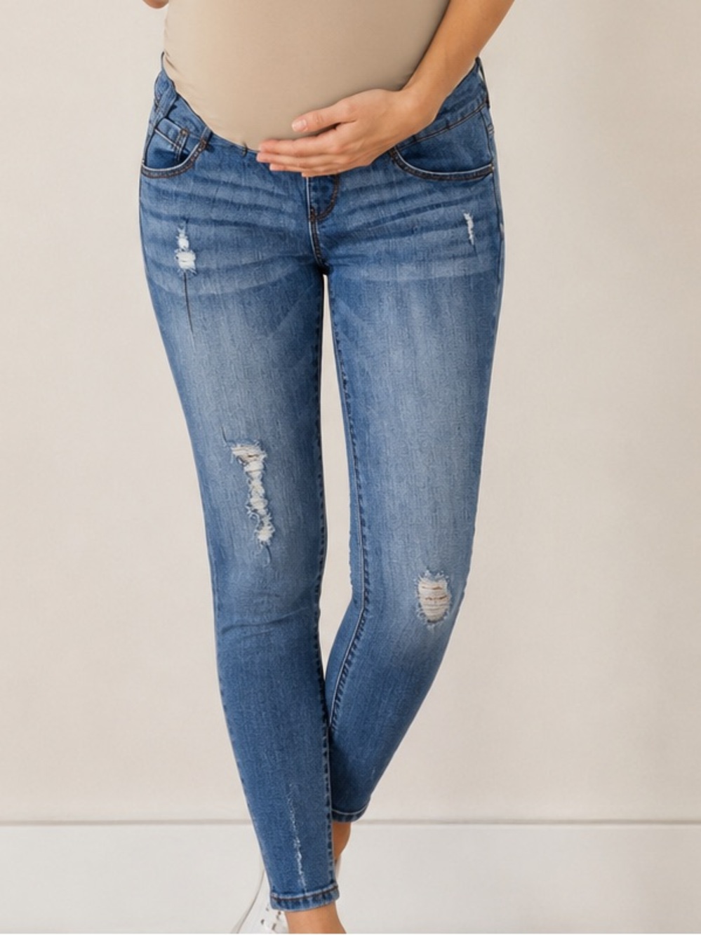 Indigo Blue Distressed Maternity Jeans